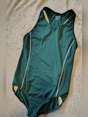Lands' End Girls' One Piece Dark Green Swimsuit Size 16 XL Lined Wide Straps